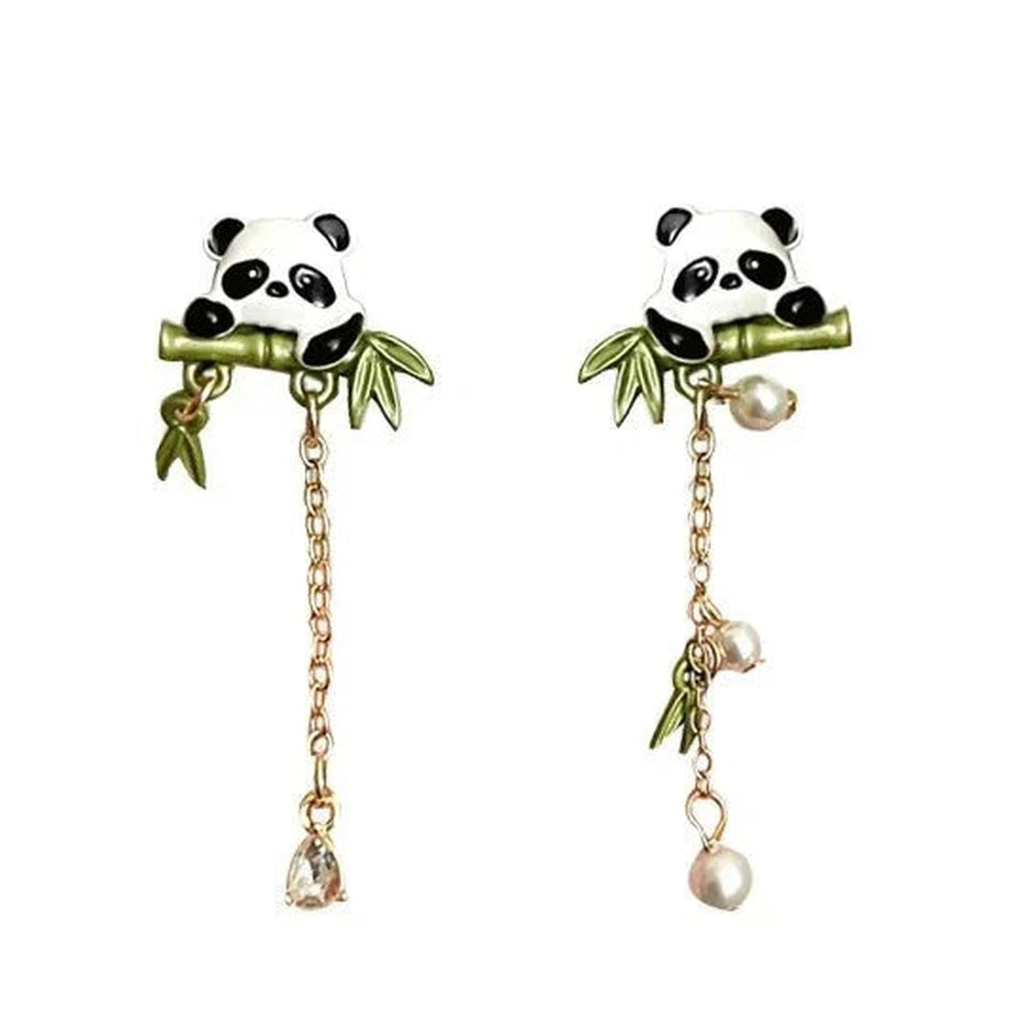 Y2k Playful Panda Drop Earring with Bamboo Charm