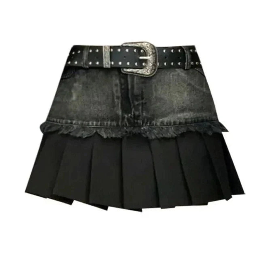 Y2k Pleated Black Denim Skirt