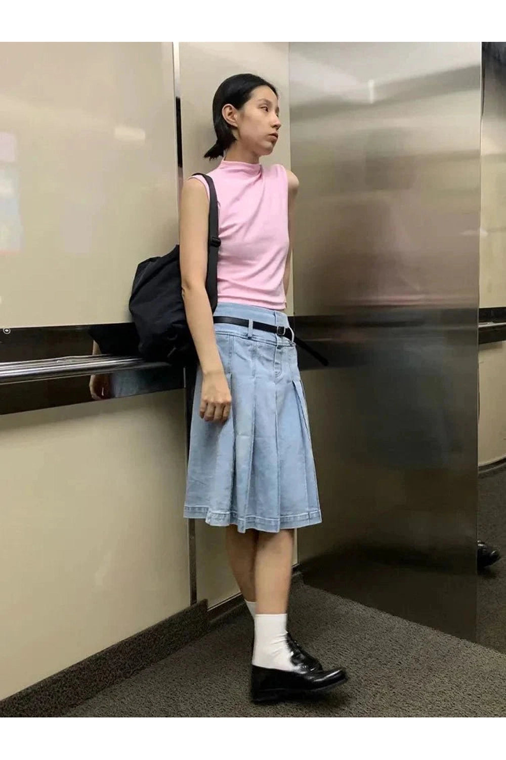 Y2k Pleated Blue Jeans Midi Skirt