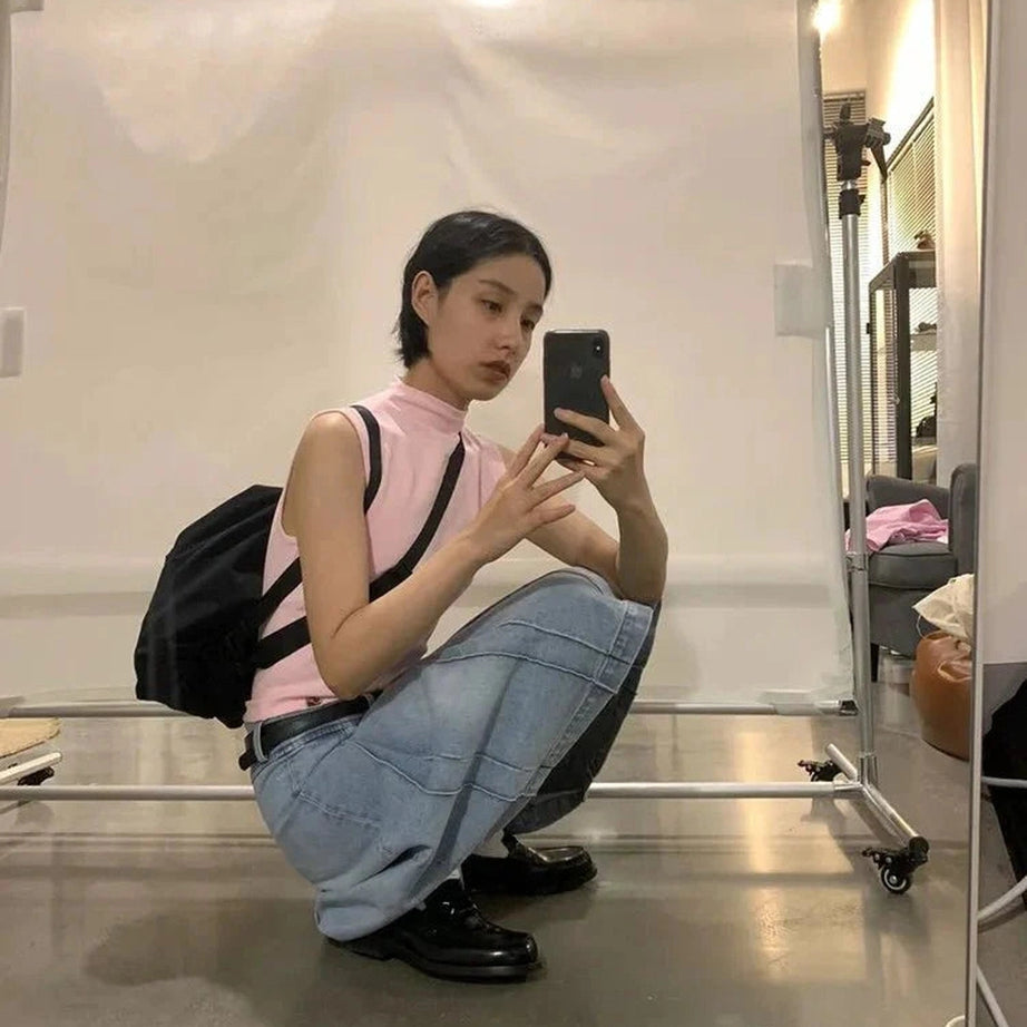 Y2k Pleated Blue Jeans Midi Skirt