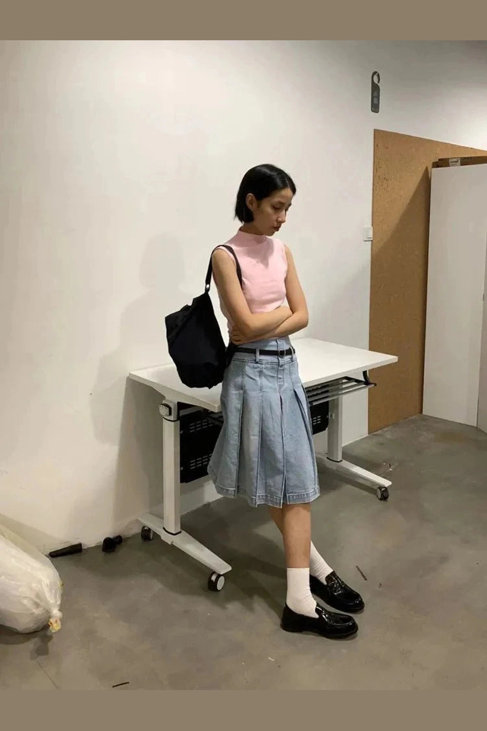 Y2k Pleated Blue Jeans Midi Skirt