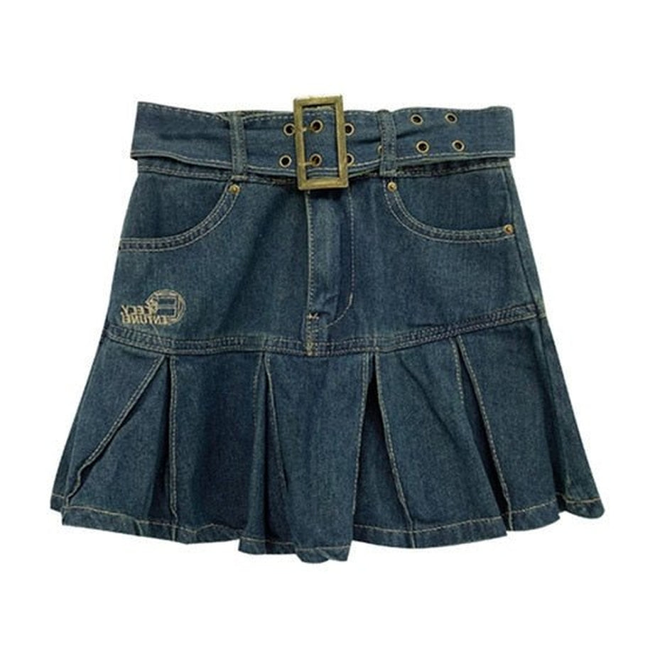 Y2k Pleated Denim Mini Skirt