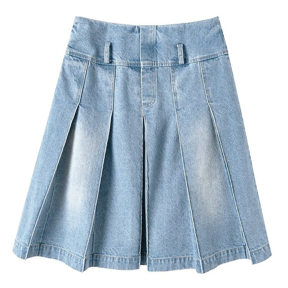 Y2k Pleated Midi Long Denim Skirt