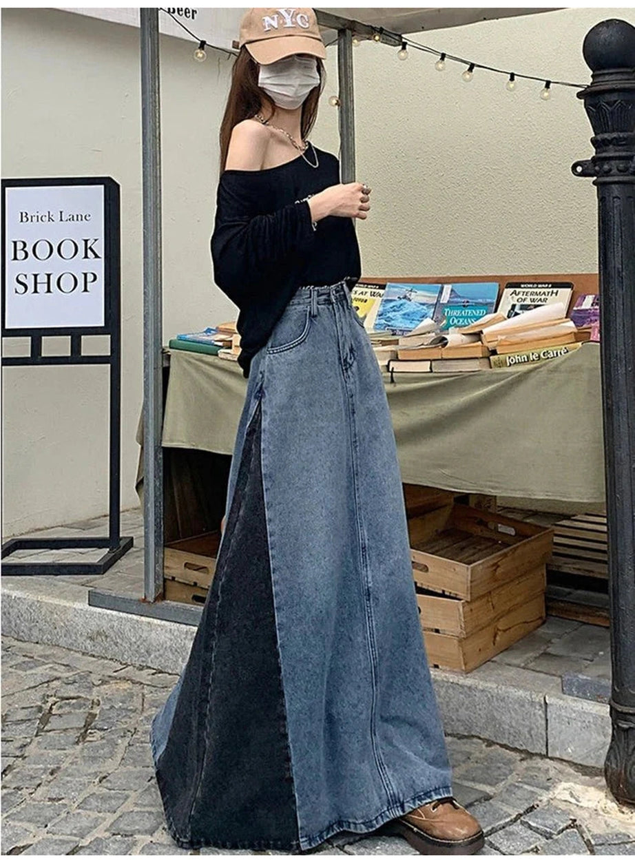 Y2k Plus Size A Line Denim Skirt