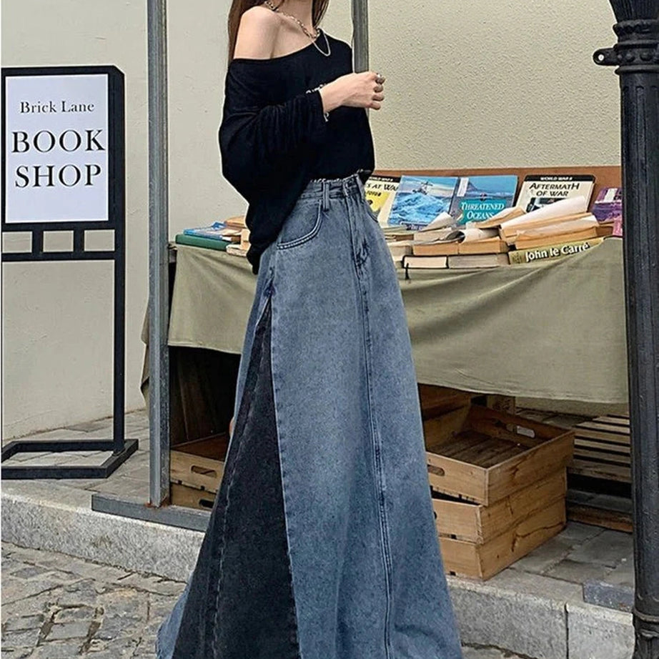 Y2k Plus Size A Line Denim Skirt