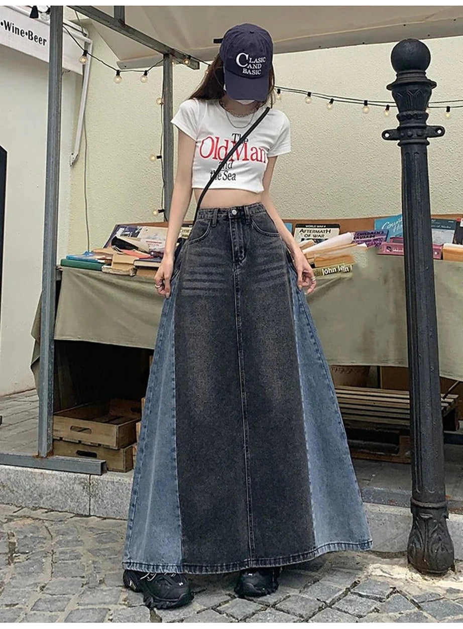 Y2k Plus Size A Line Denim Skirt
