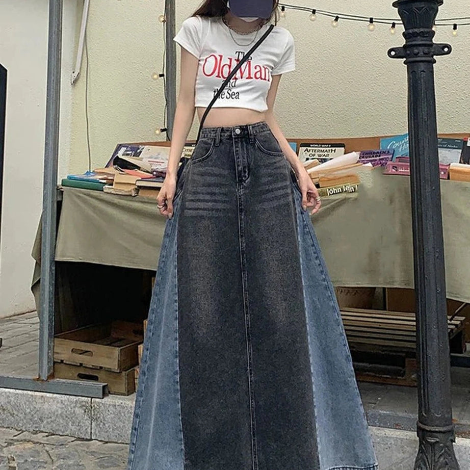 Y2k Plus Size A Line Denim Skirt