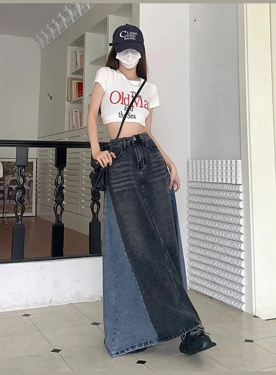Y2k Plus Size A Line Denim Skirt