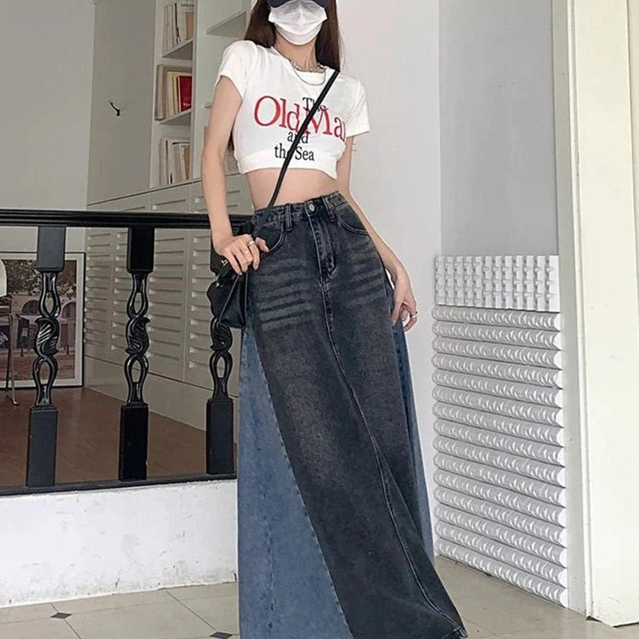 Y2k Plus Size A Line Denim Skirt