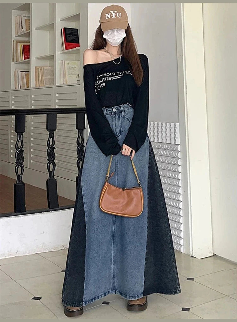 Y2k Plus Size A Line Denim Skirt