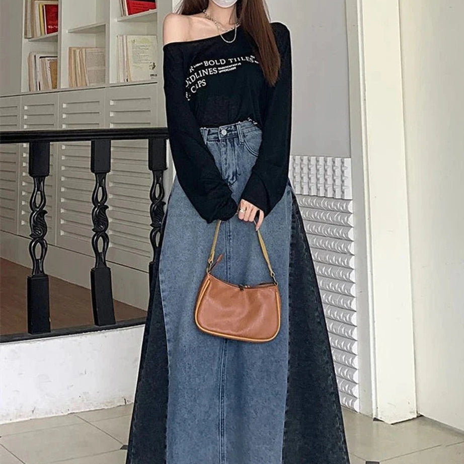 Y2k Plus Size A Line Denim Skirt