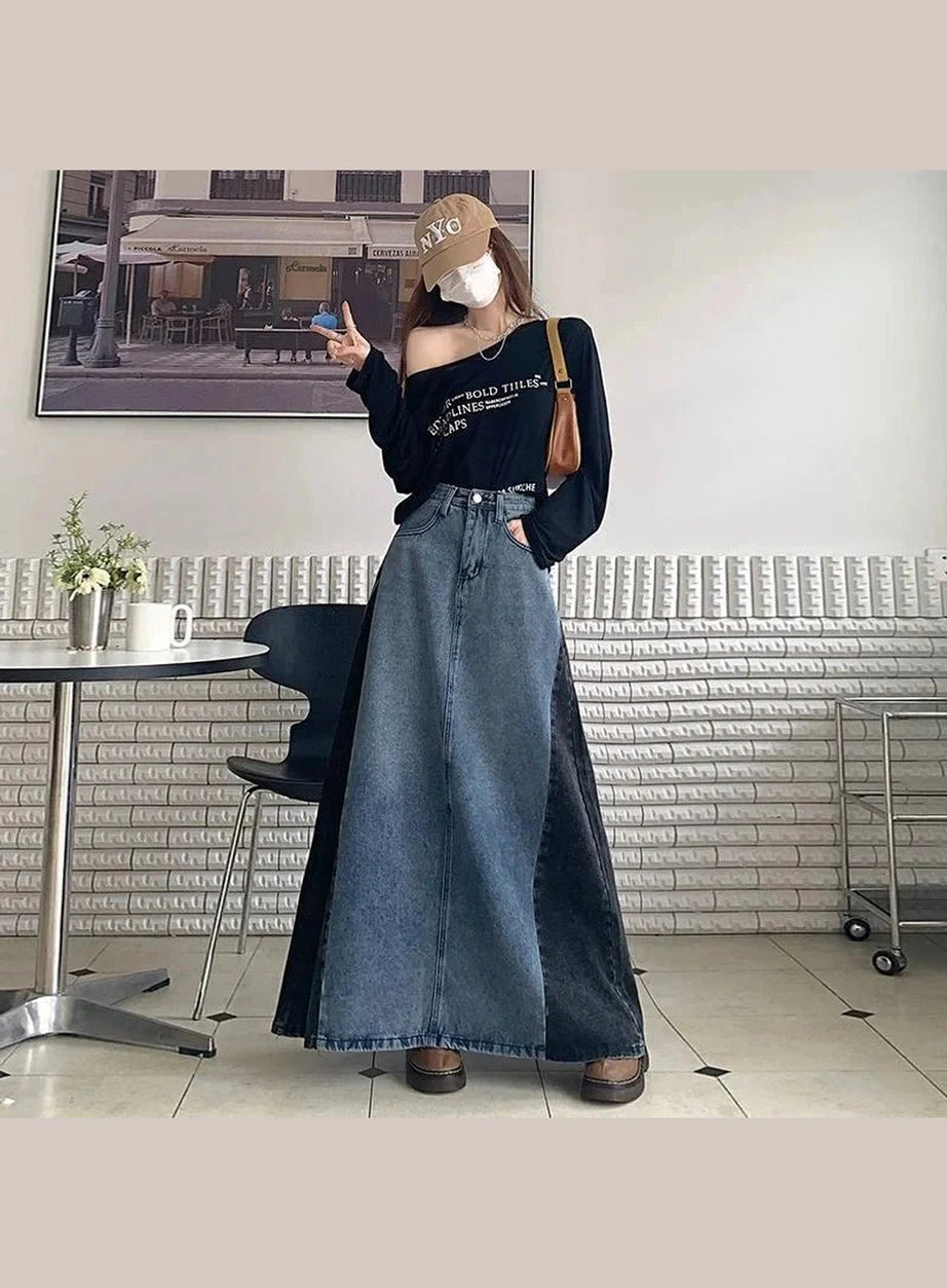 Y2k Plus Size A Line Denim Skirt