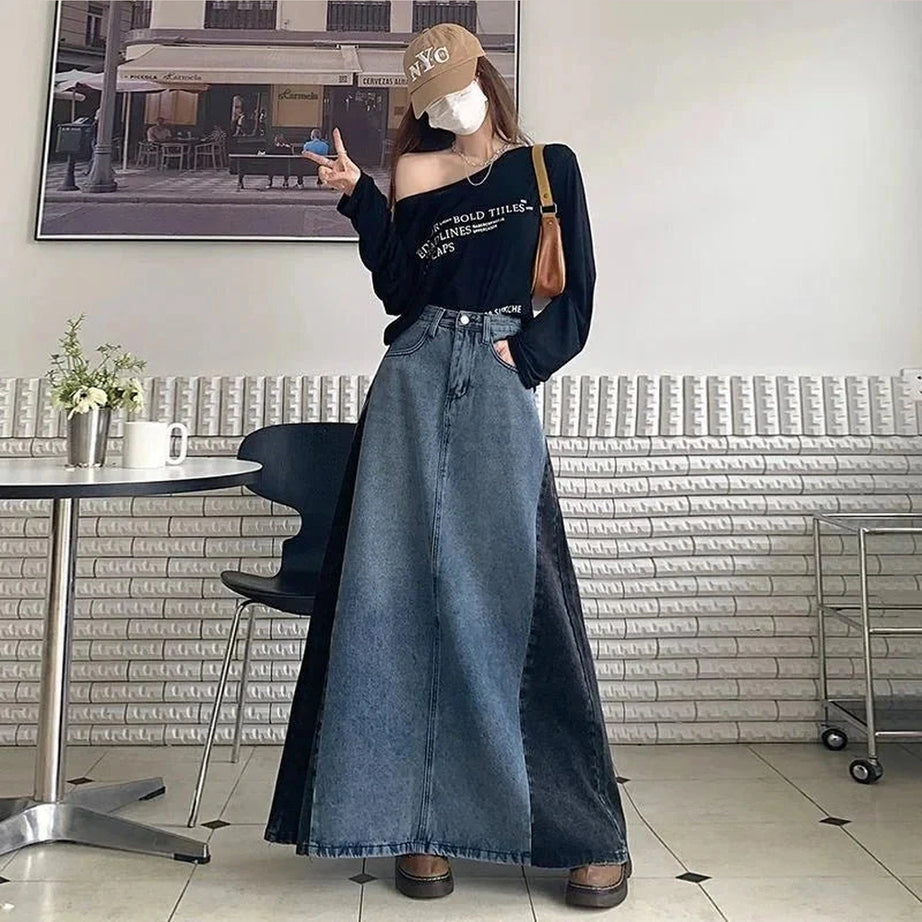 Y2k Plus Size A Line Denim Skirt