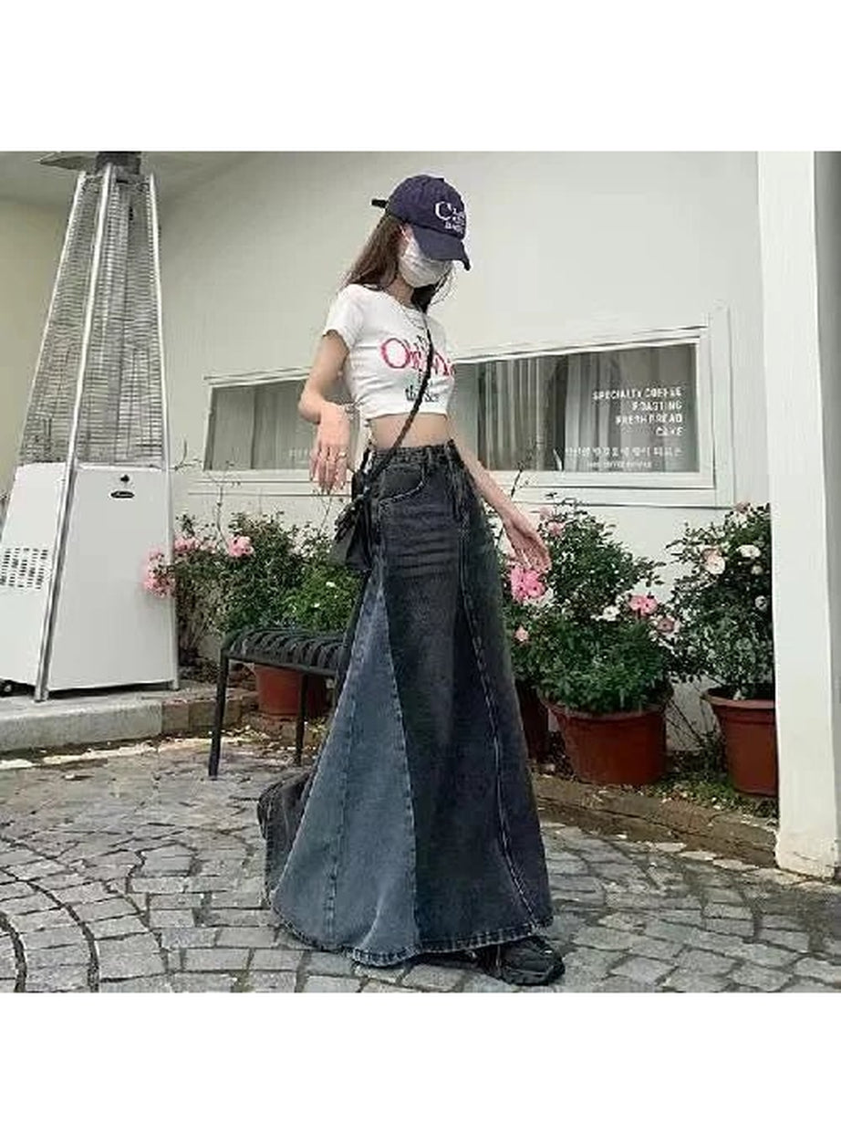 Y2k Plus Size A Line Denim Skirt