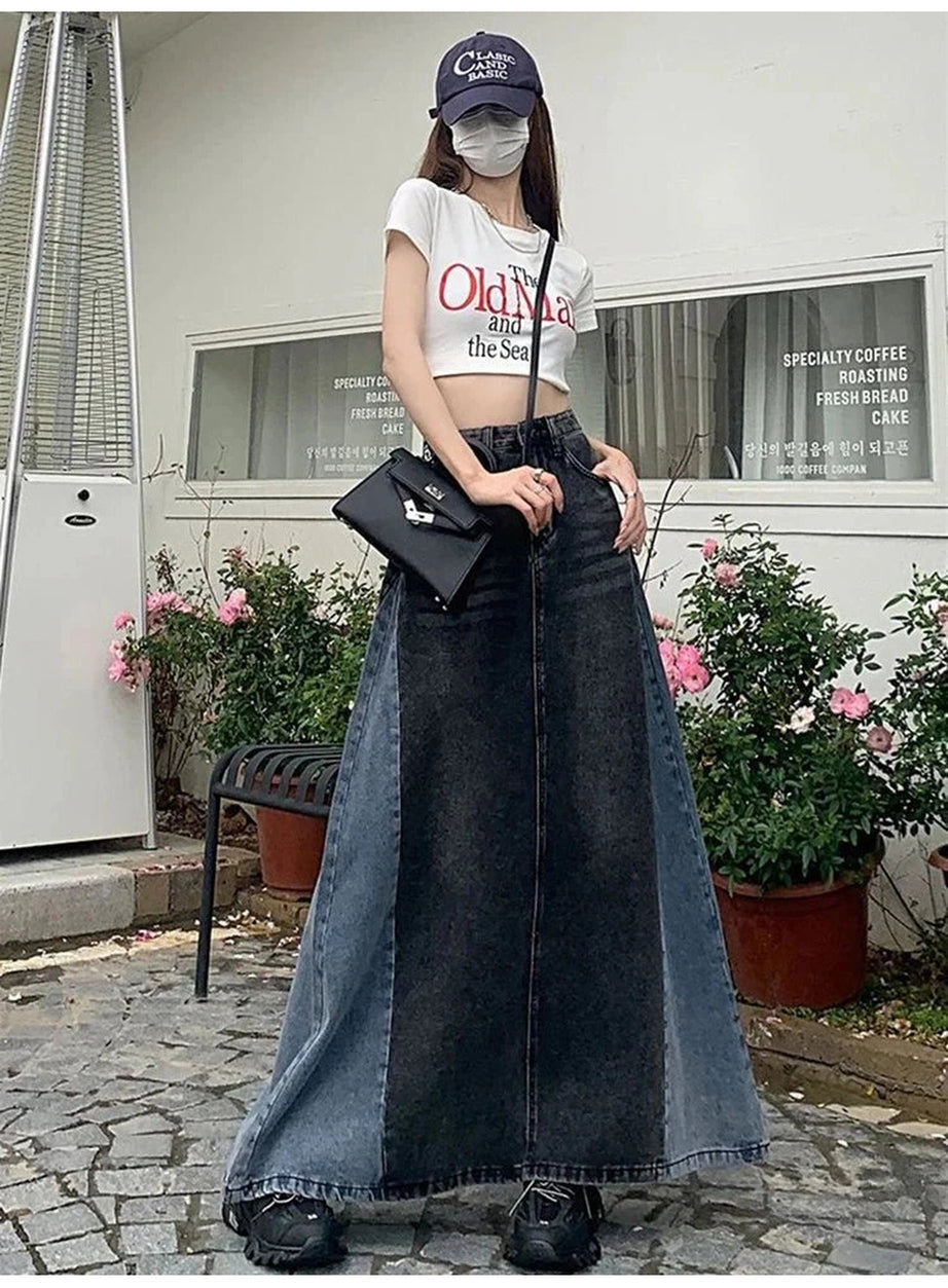 Y2k Plus Size A Line Denim Skirt