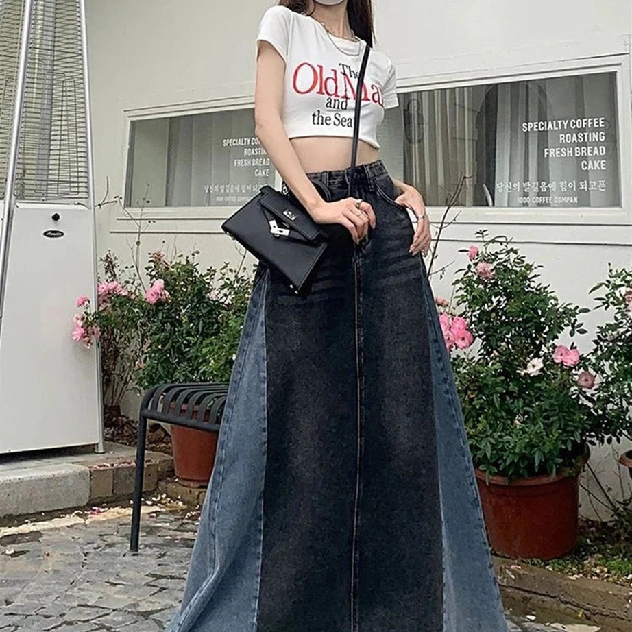 Y2k Plus Size A Line Denim Skirt