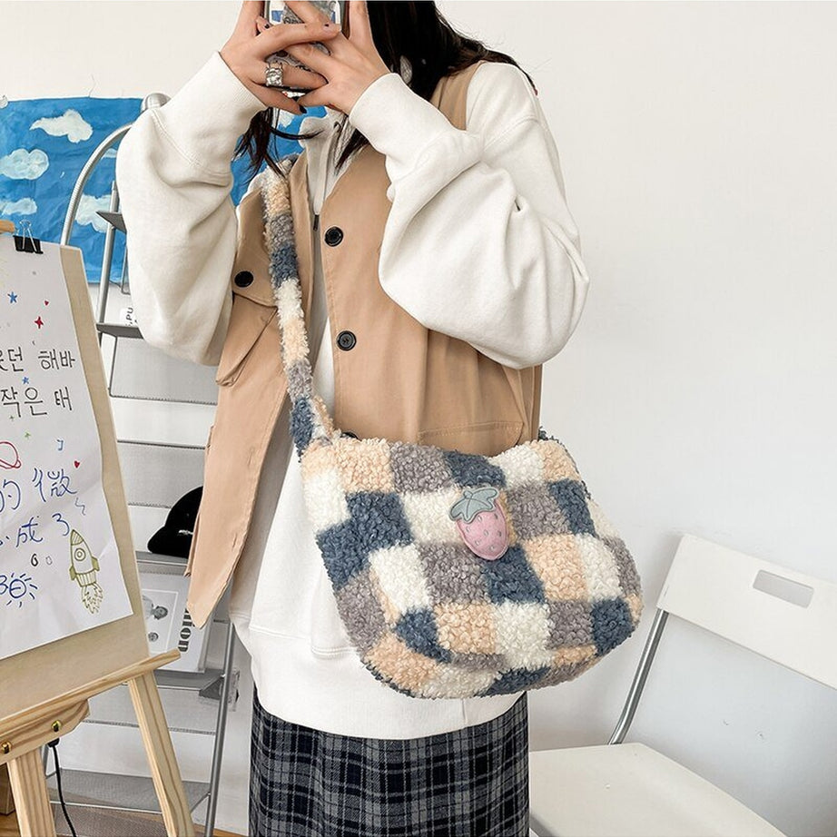 Y2k Plush Checker Bag
