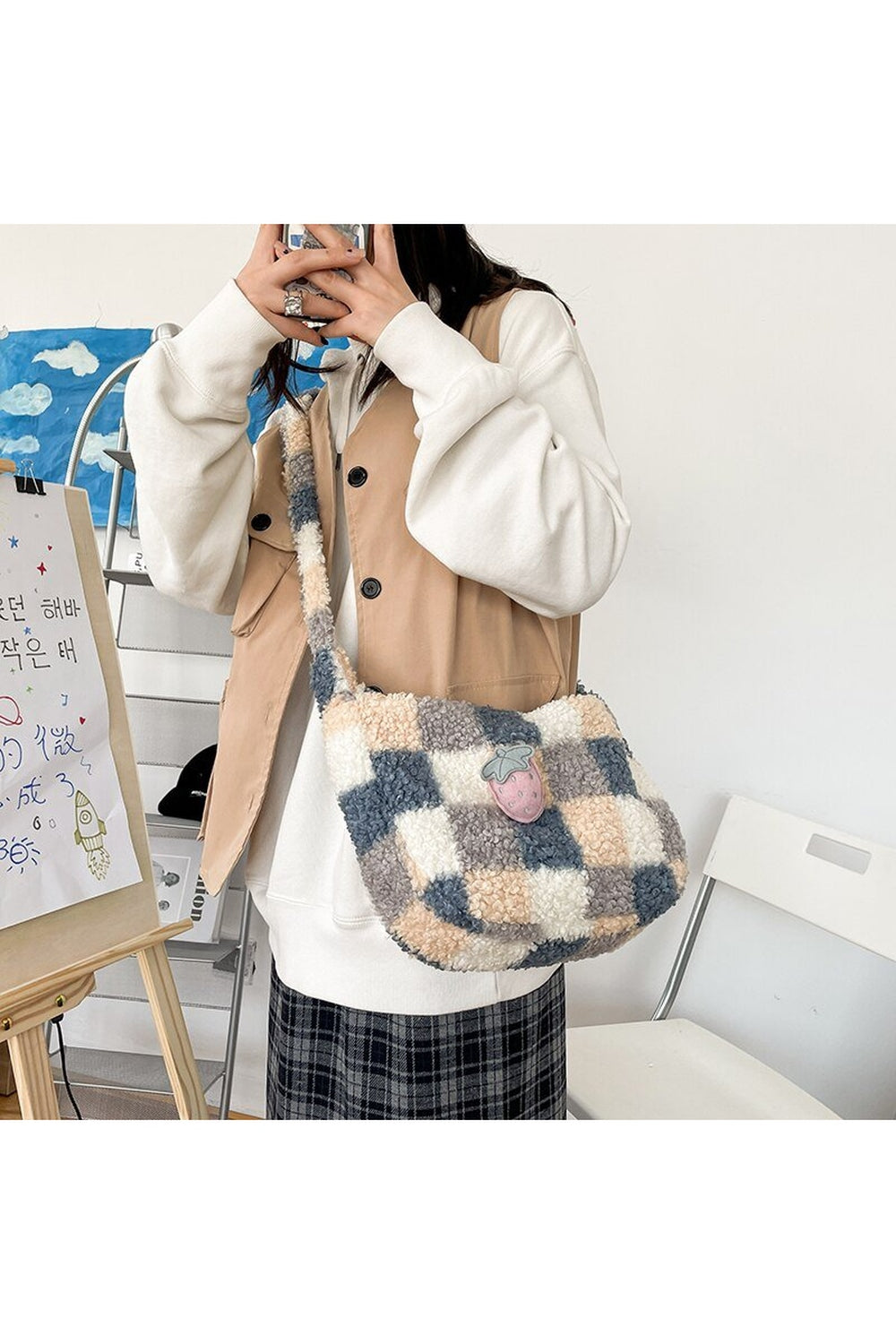 Y2k Plush Checker Bag