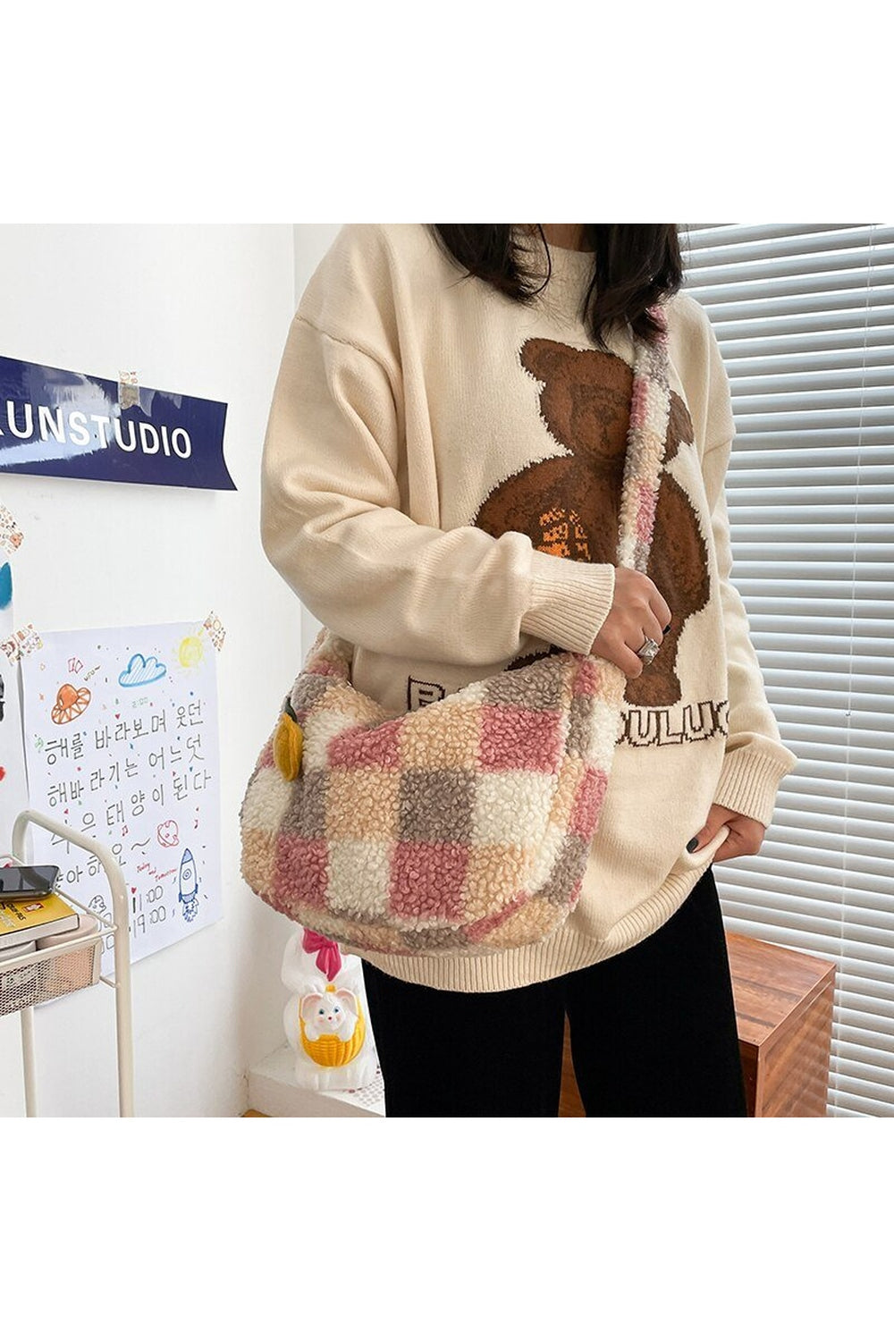 Y2k Plush Checker Bag