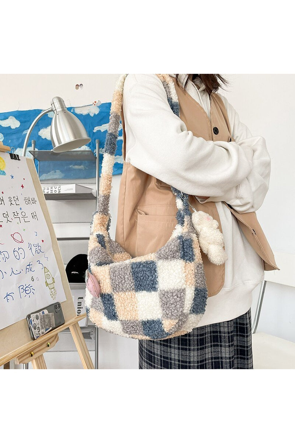 Y2k Plush Checker Bag