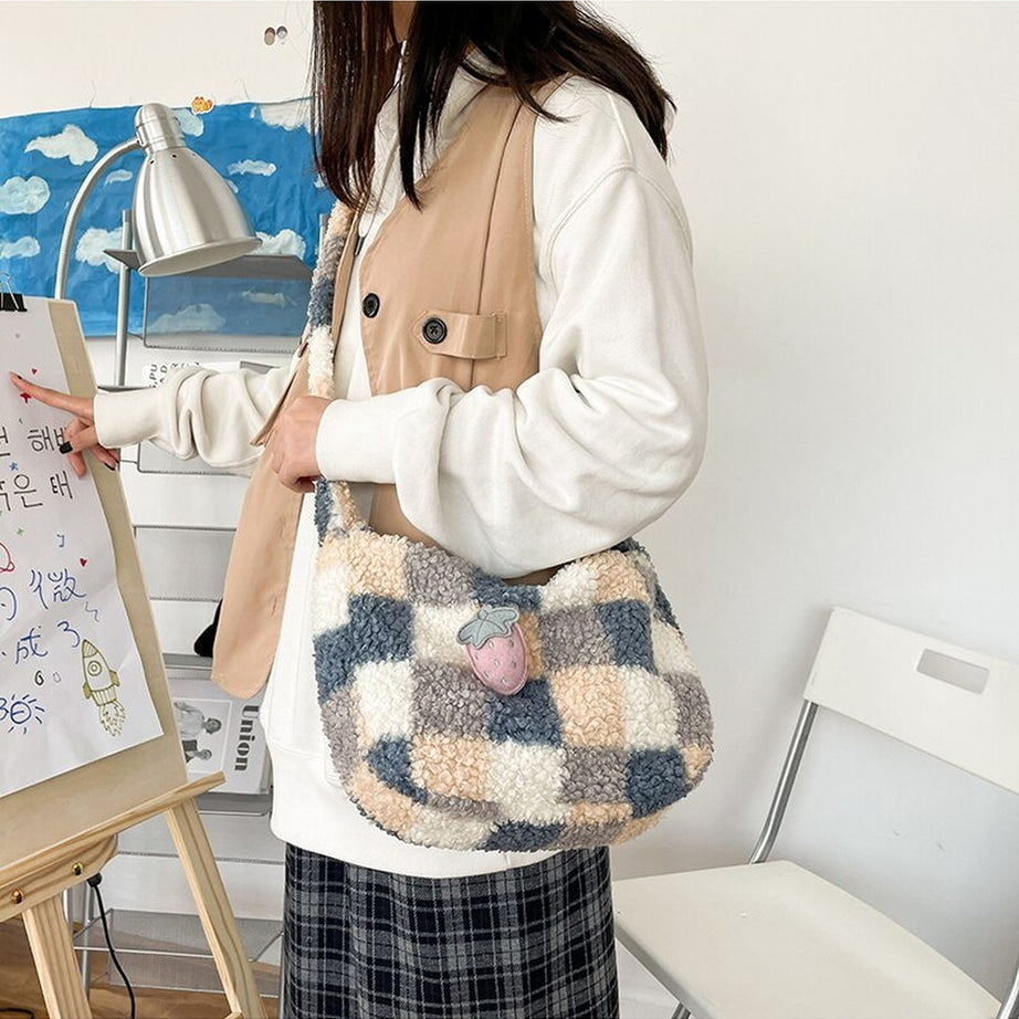 Y2k Plush Checker Bag