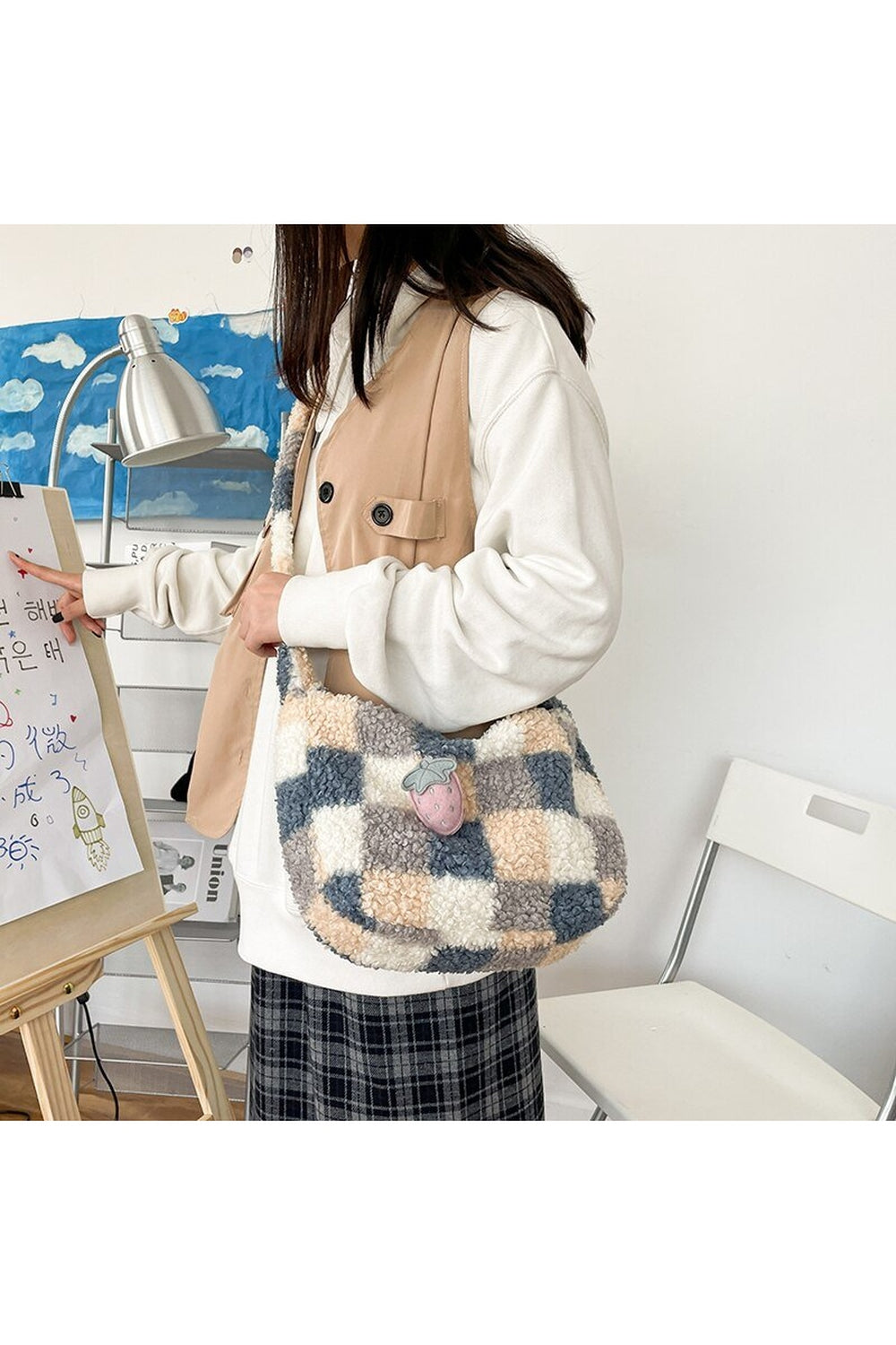 Y2k Plush Checker Bag