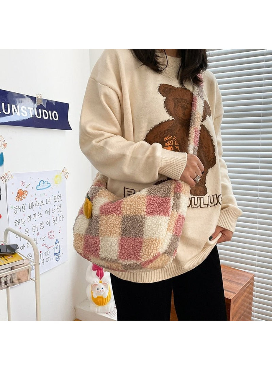 Y2k Plush Checker Bag