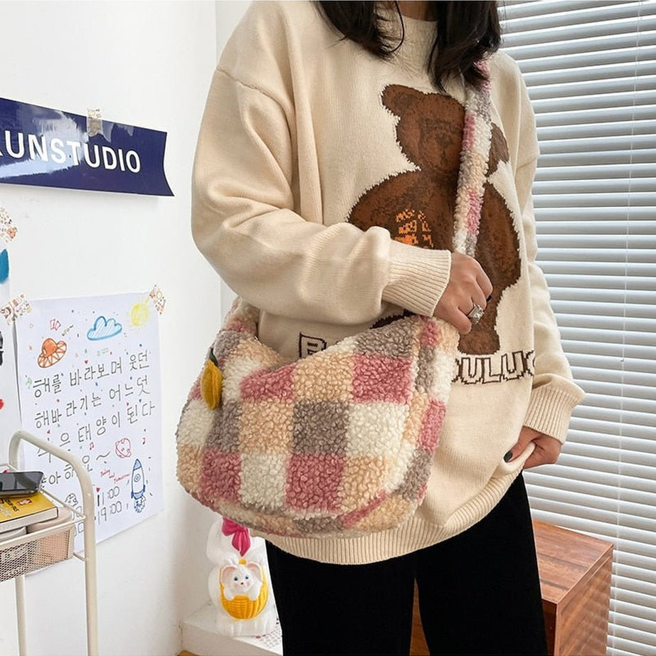 Y2k Plush Checker Bag