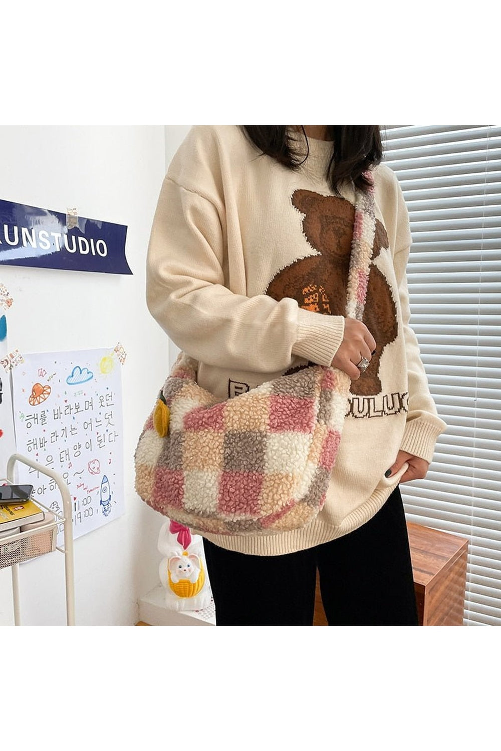 Y2k Plush Checker Bag