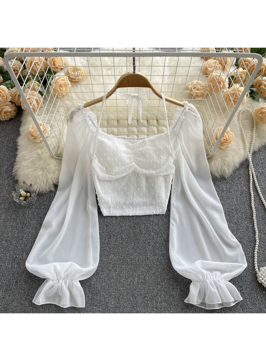 Y2k Polka Dot Folds Short Blouse