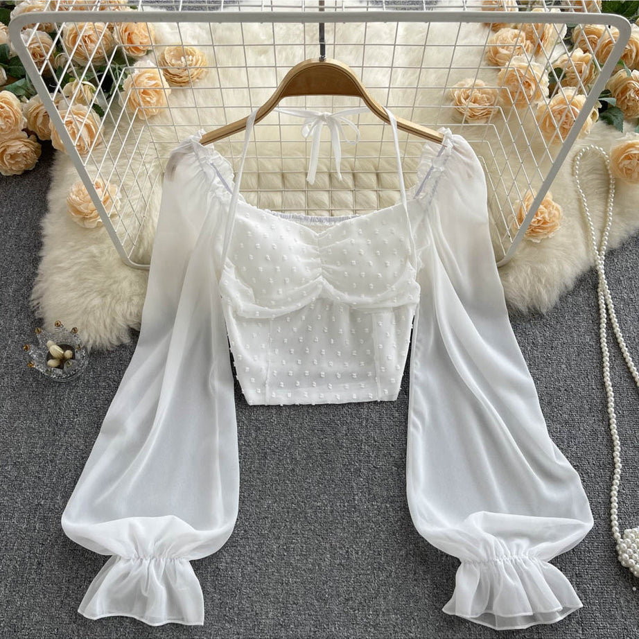 Y2k Polka Dot Folds Short Blouse