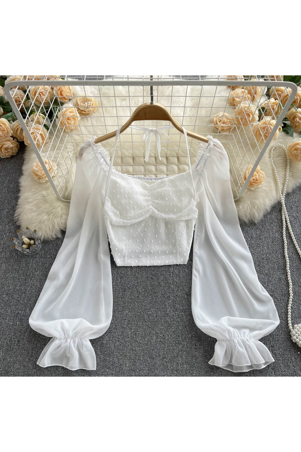 Y2k Polka Dot Folds Short Blouse