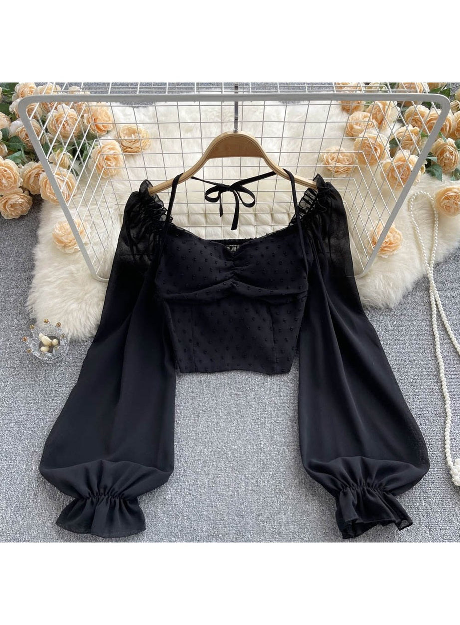 Y2k Polka Dot Folds Short Blouse