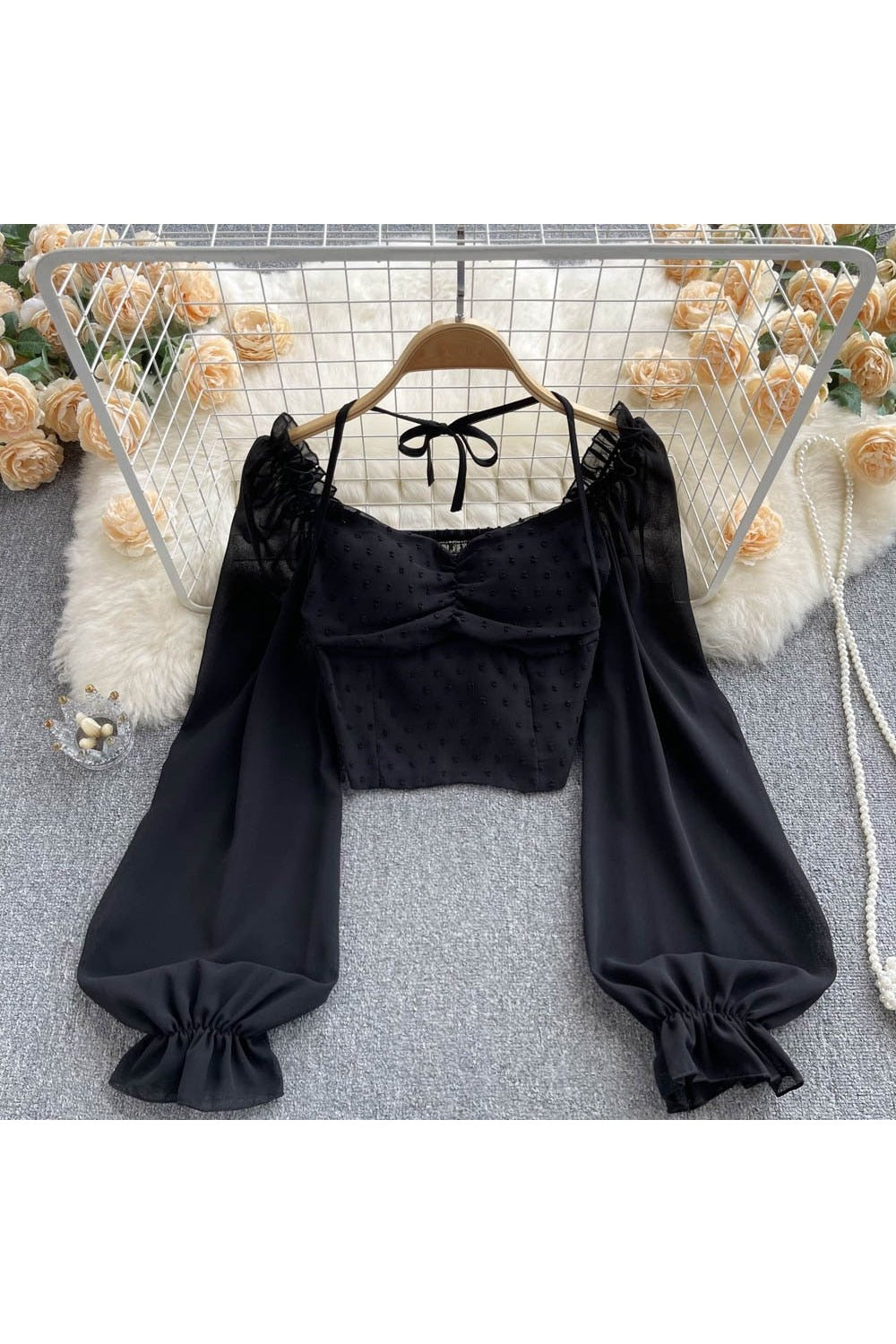 Y2k Polka Dot Folds Short Blouse