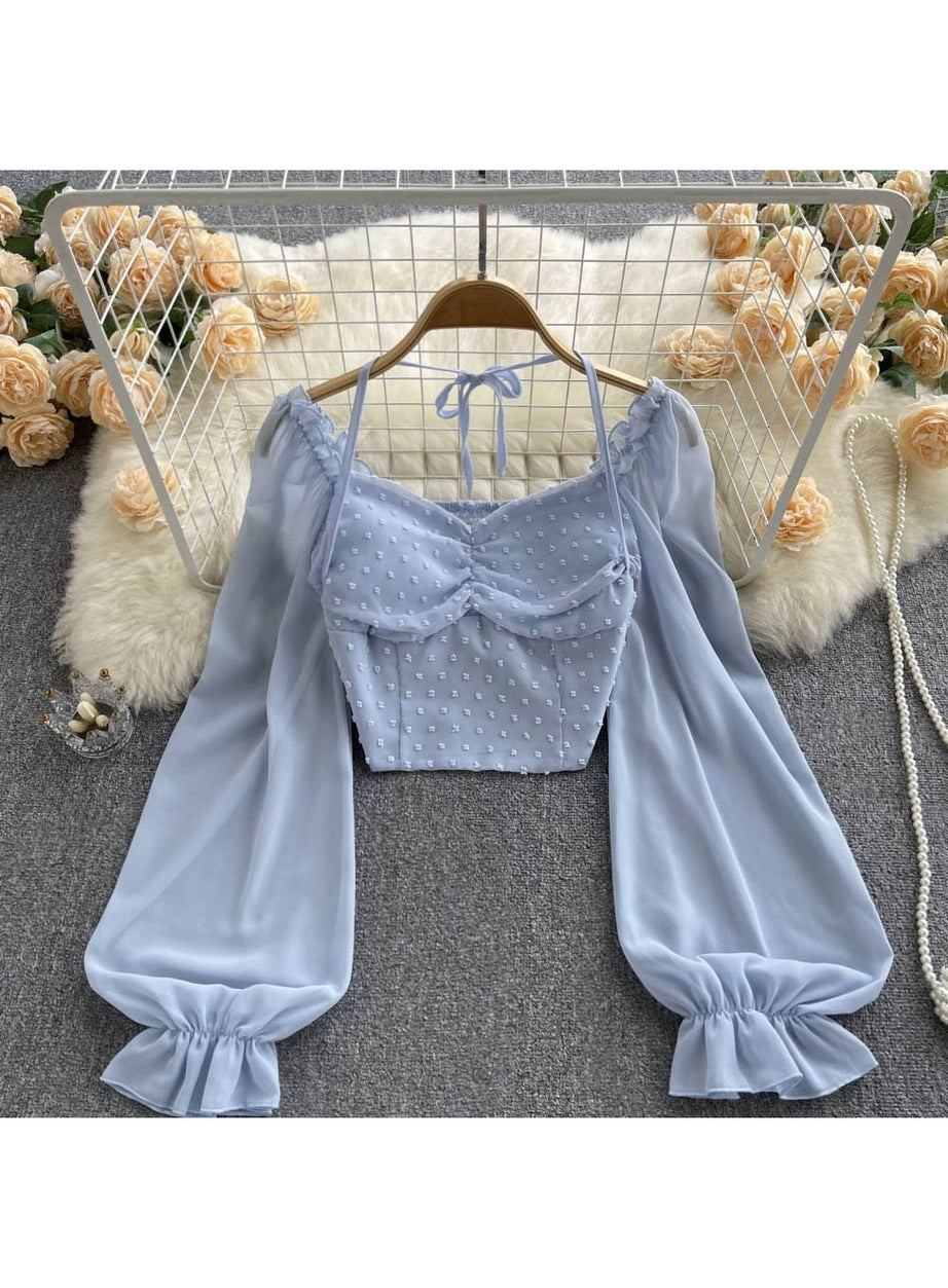 Y2k Polka Dot Folds Short Blouse