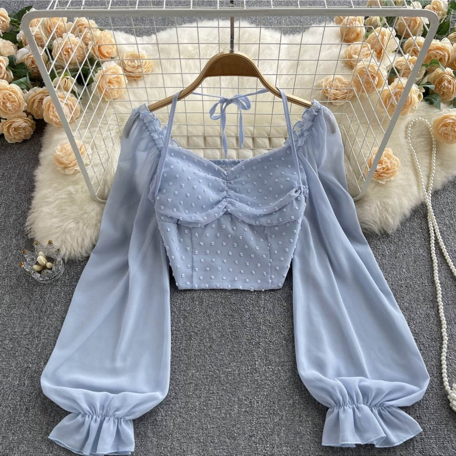 Y2k Polka Dot Folds Short Blouse