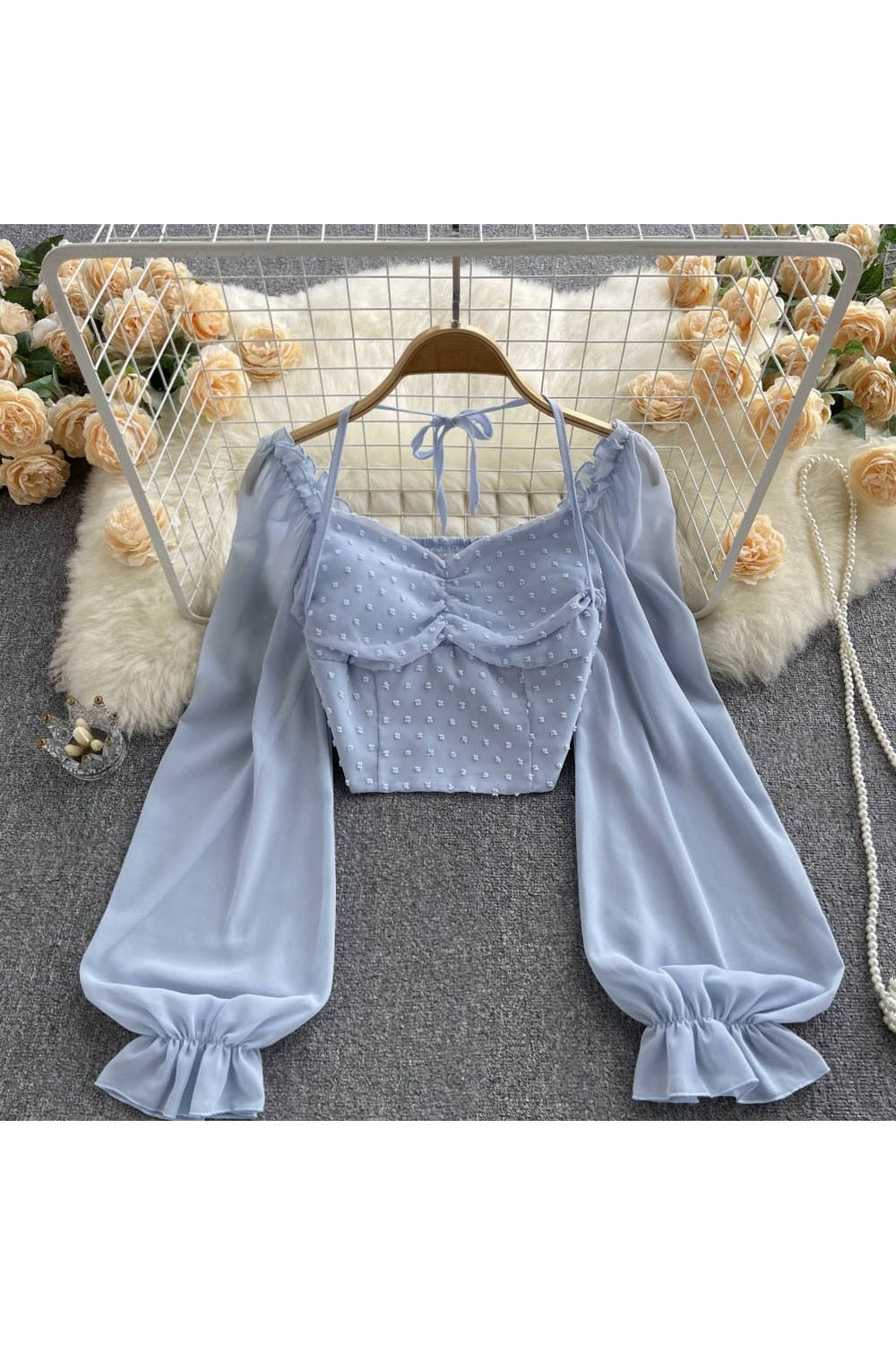 Y2k Polka Dot Folds Short Blouse