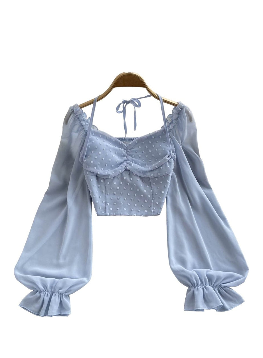 Y2k Polka Dot Folds Short Blouse