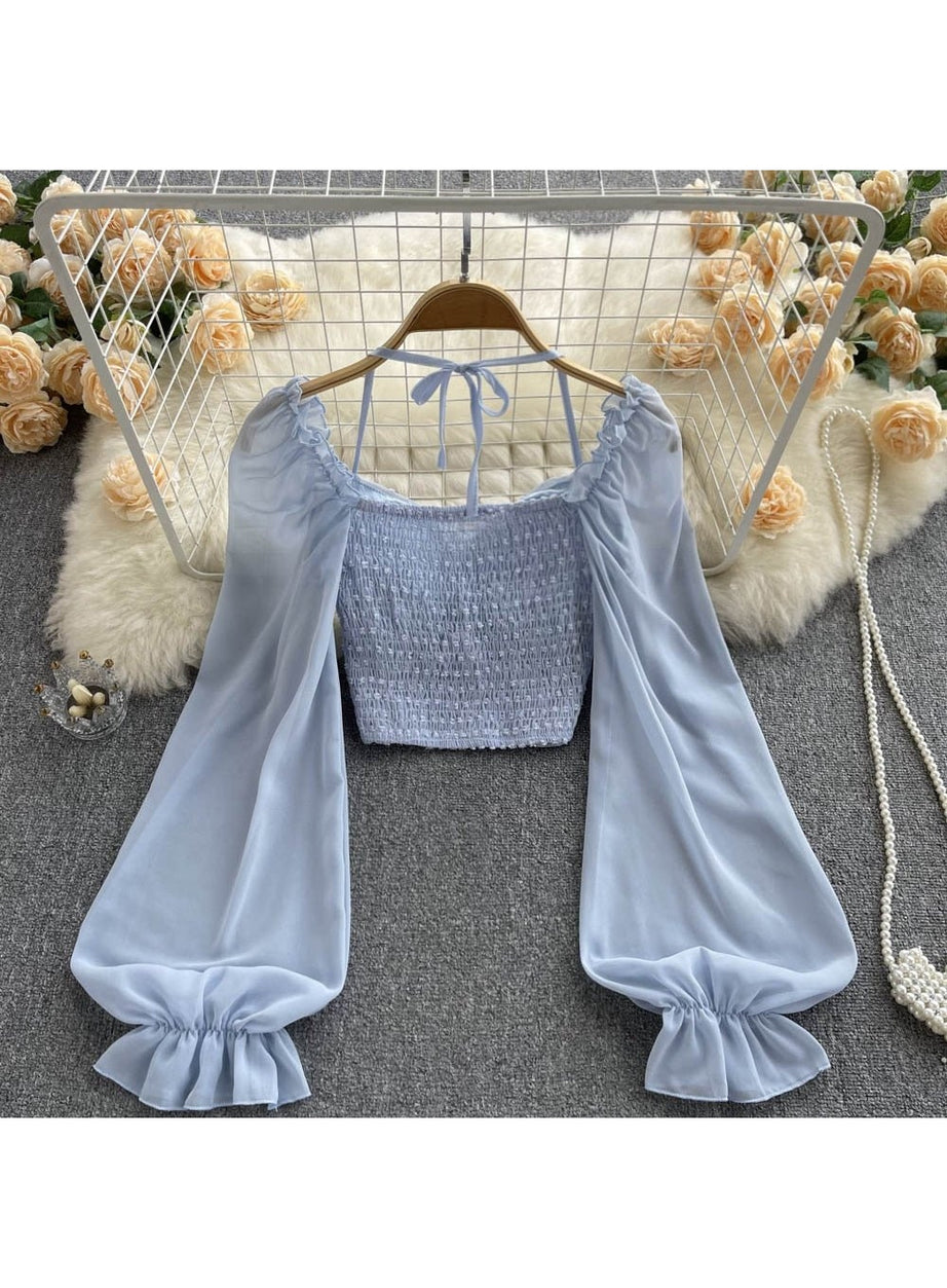 Y2k Polka Dot Folds Short Blouse