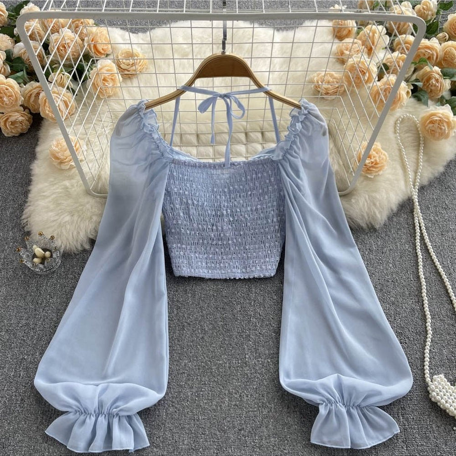 Y2k Polka Dot Folds Short Blouse