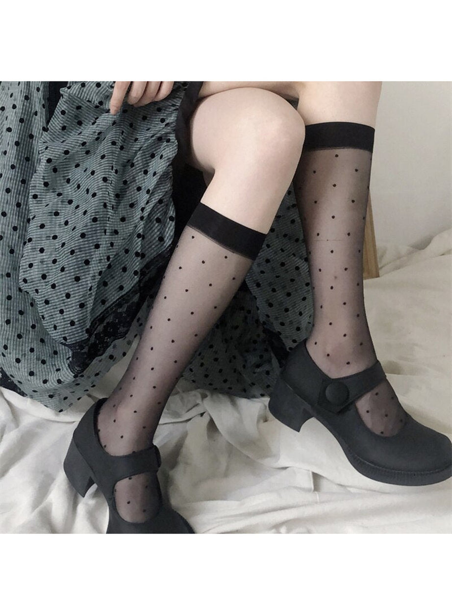 Y2k Polka Dot Mesh Knee Socks