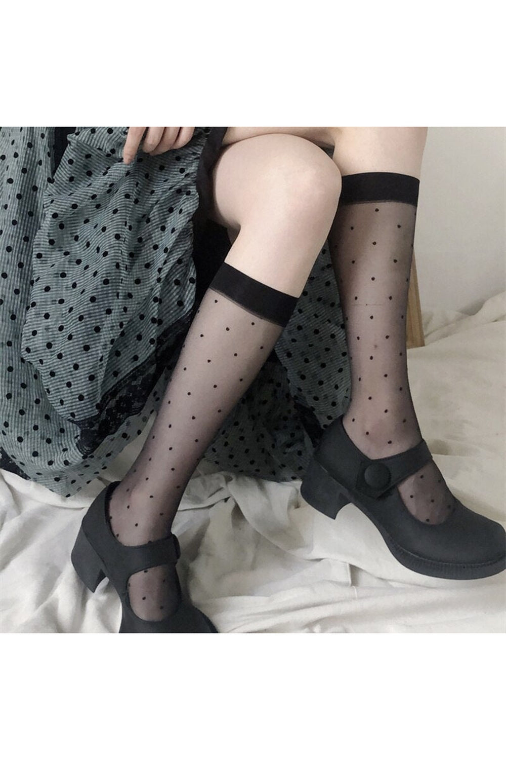 Y2k Polka Dot Mesh Knee Socks