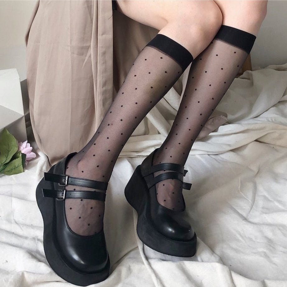 Y2k Polka Dot Mesh Knee Socks