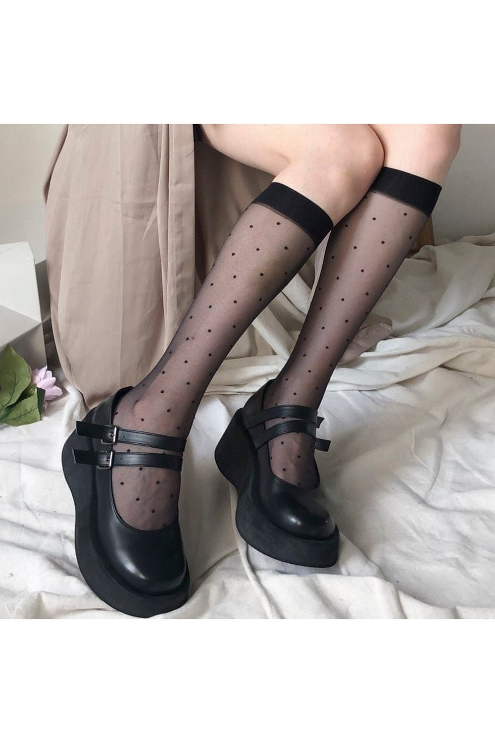Y2k Polka Dot Mesh Knee Socks