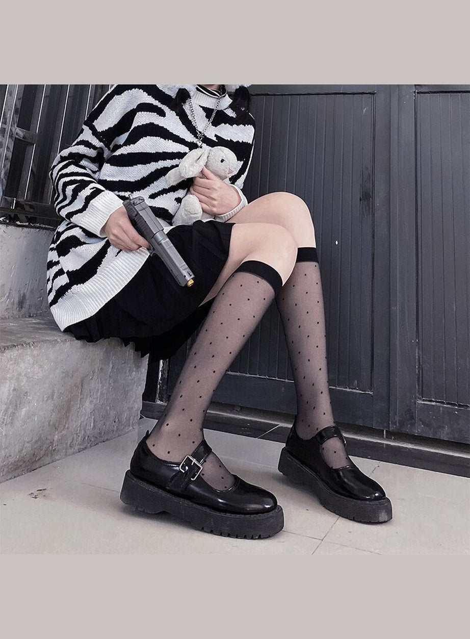 Y2k Polka Dot Mesh Knee Socks