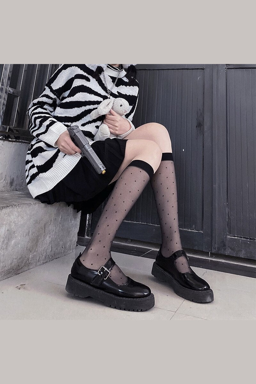 Y2k Polka Dot Mesh Knee Socks