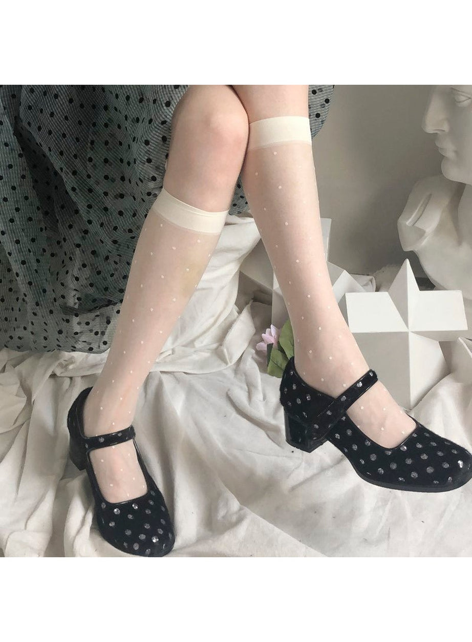 Y2k Polka Dot Mesh Knee Socks