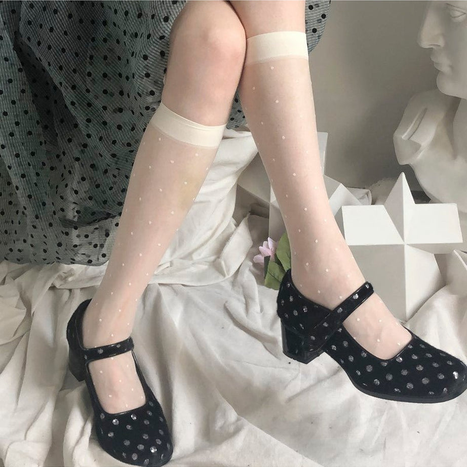 Y2k Polka Dot Mesh Knee Socks