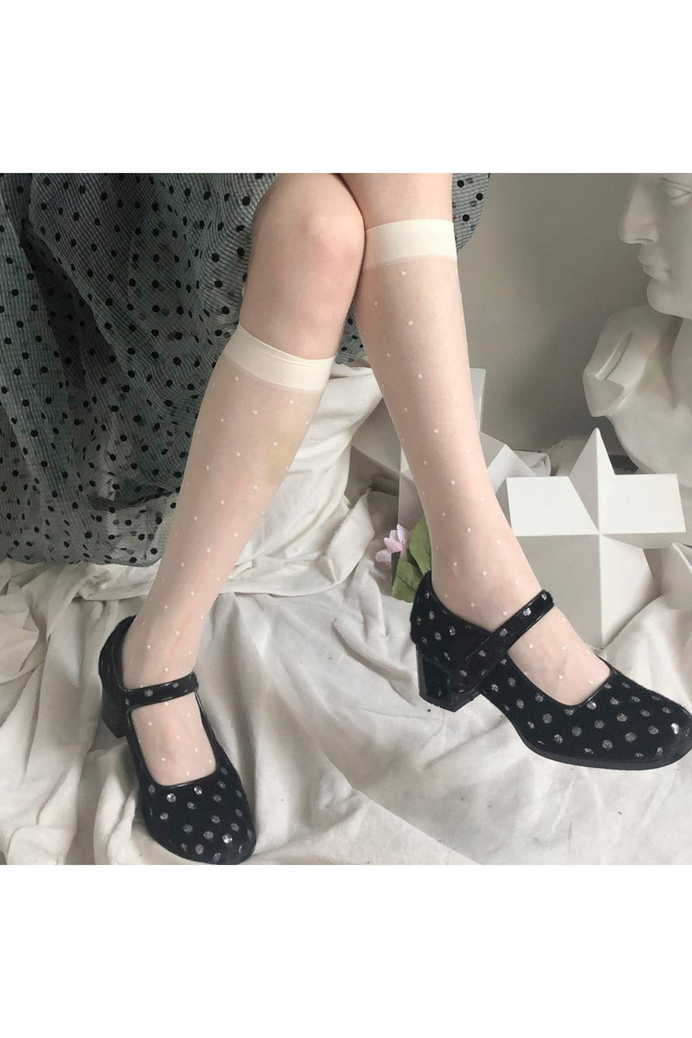 Y2k Polka Dot Mesh Knee Socks
