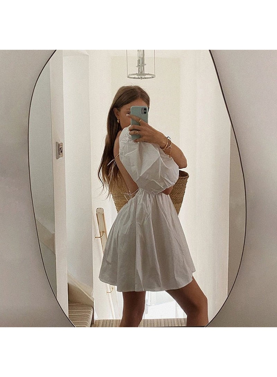 Y2k Preppy Backless Lace Up Mini Dress